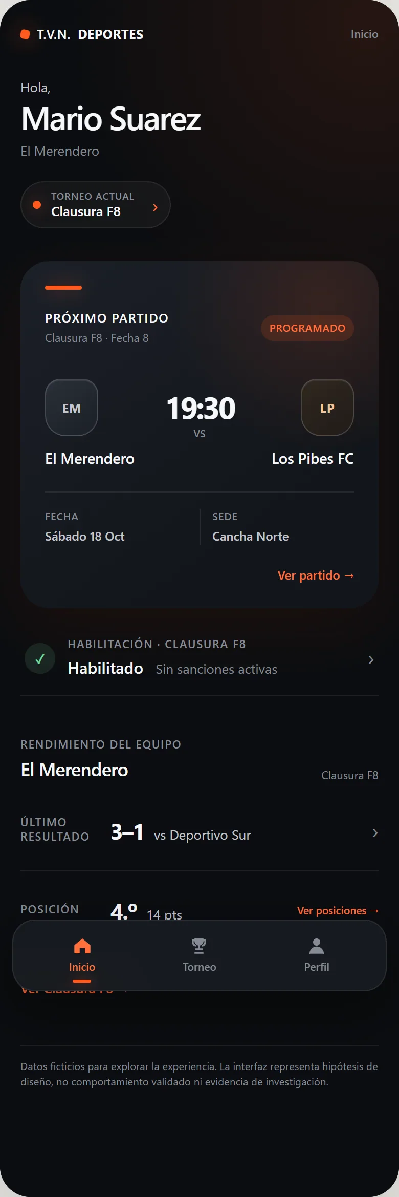 Direction 1, Refined Dark Sports Home screen