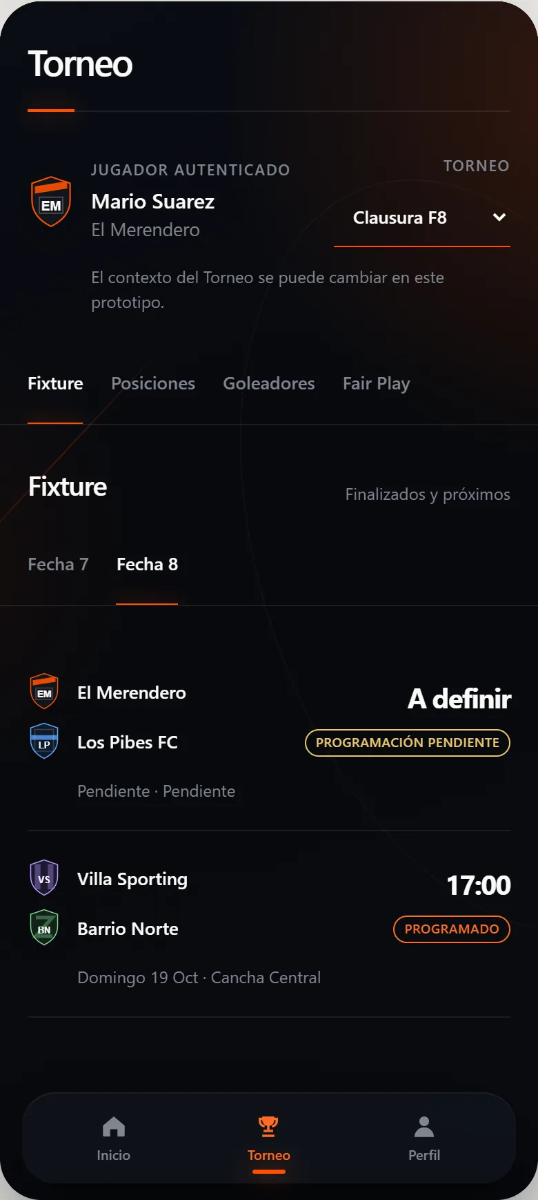 Cropped Tournament section and bottom navigation