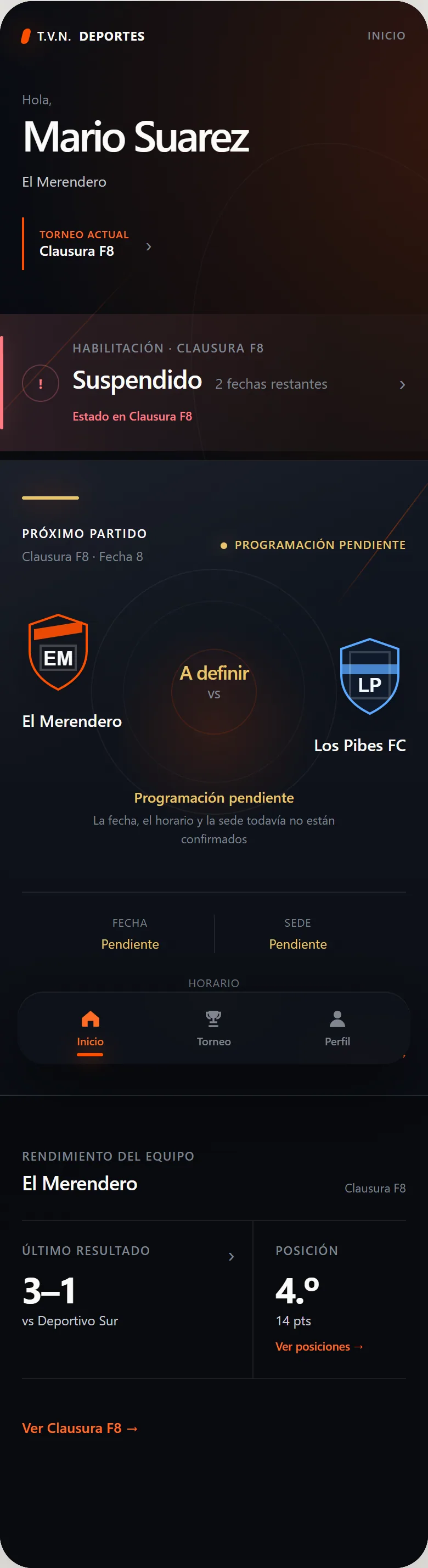 Copateur Inicio exception state with a tournament-specific suspension