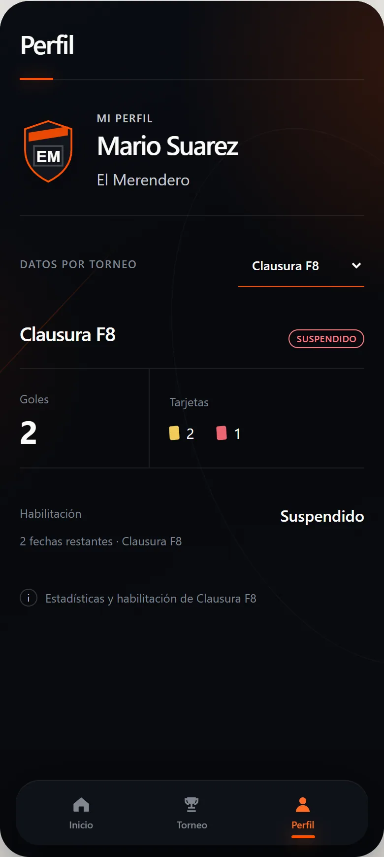 Player Profile with tournament-specific statistics