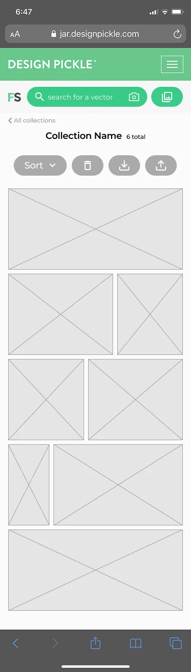 FreshStock mobile Individual Collection design with asset grid and collection actions