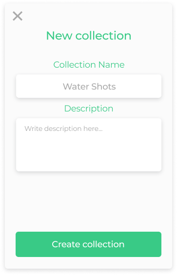 New Collection modal with name and description fields