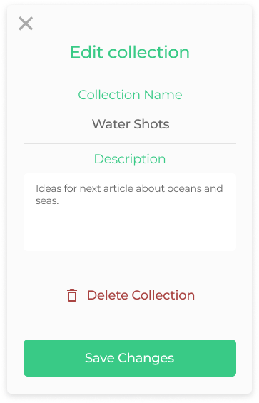 Edit Collection modal with update and delete actions